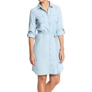 Light denim button down dress